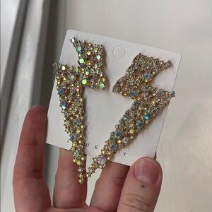 Gold and Multicolored Crystal Lightning Bolt Earrings